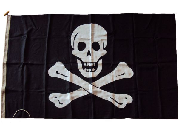 Jolly Roger pirate flag photo cloth linen sewn image vintage old